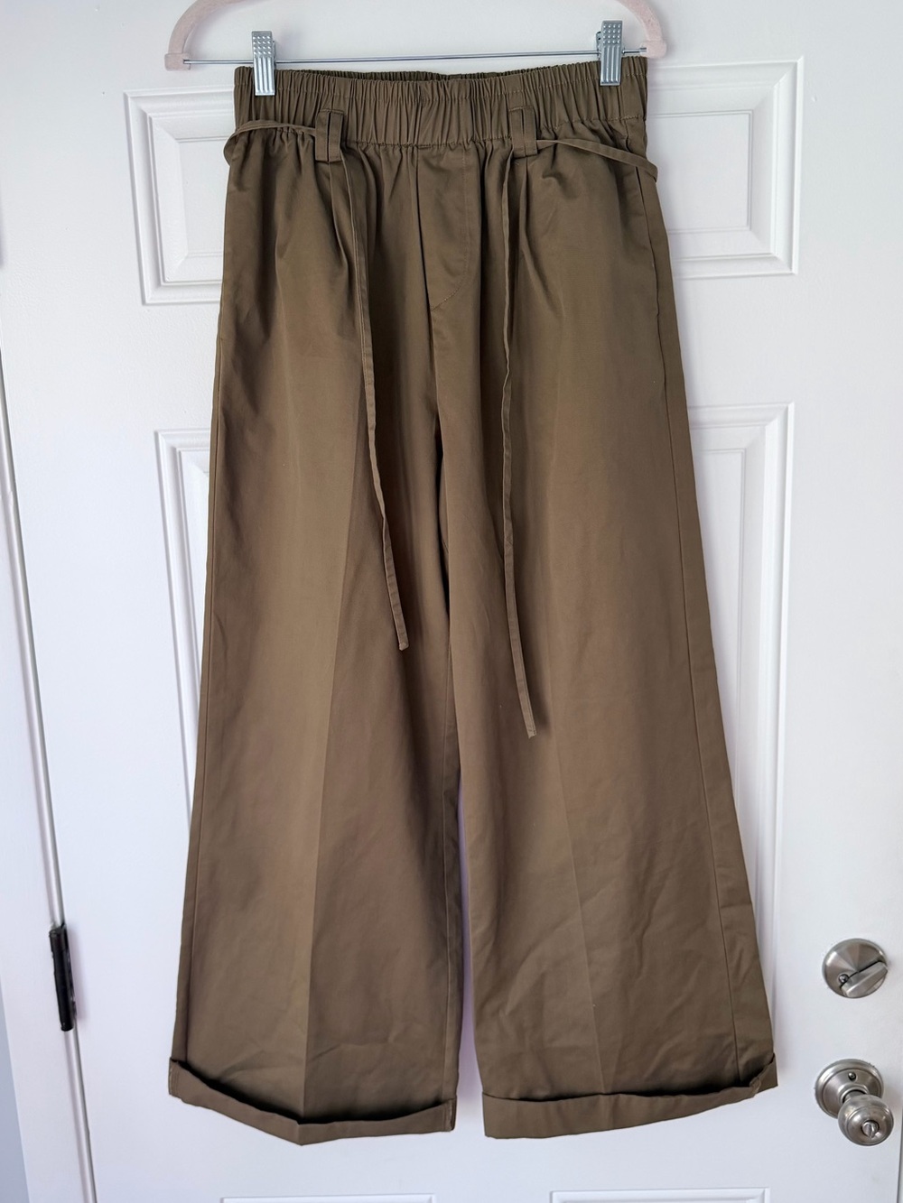 Grace & Mila size s wide leg pants khaki full length poplin 100% cotton